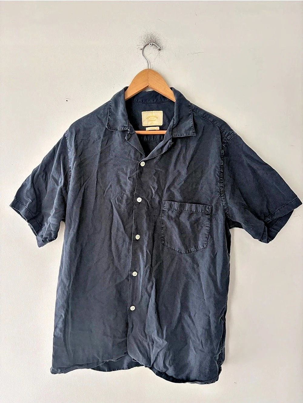 Portuguese Flannel Dogtown Camp-Collar Tencel Shirt Blue Large